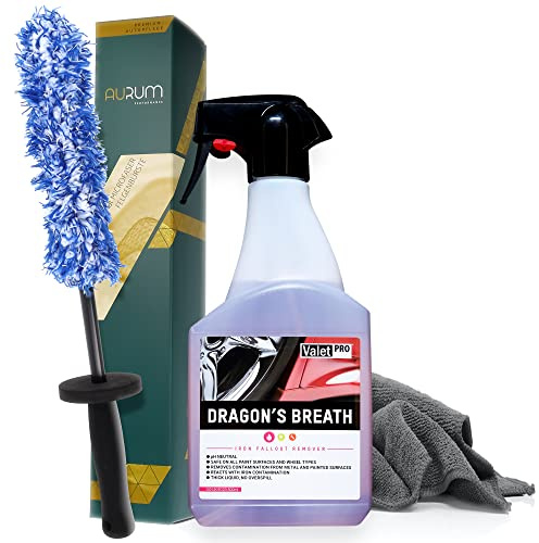 detailmate ValetPRO Dragons Breath Kit de nettoyage pour jantes 0,5 l avec nettoyant pour jantes anti-rouille et métal + brosse à jantes Aurum UltraFlat en microfibre 320 g/m²
