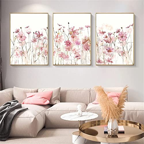 Herfair 3-teiliges Premium Poster Set, Aesthetic Blume Rosa Wandbilder Kunstposter, Leinwand Bilder, Wohnzimmer Schlafzimmer Deko, Ohne Rahmen (30x40cm)