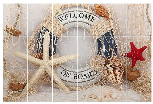 GRAZDesign Fliesenaufkleber Bad 15x20cm - 18 Stück | Maritim mit Muscheln wasserfeste & selbstklebende Klebefliesen | Fliesenfolie Fliesenbild 90x60cm