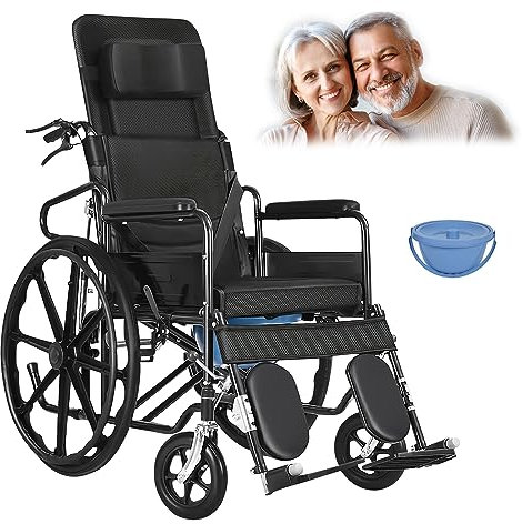 GHBXJX Rollstuhl Faltbar Leicht Aktivrollstuhl, Rollstühle mit Selbstantrieb, Pflegerollstuhl für Behinderte und ältere Menschen, Verstellbarer Sitz, Sitzbreite 46 cm, Stahl, Schwarz