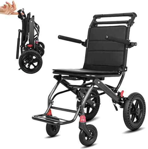 Rollstuhl Faltbar Leicht - Ultraleichter Transportrollstühle für Erwachsene, Transit Rollstuhl für äLtere Menschen, Outdoor Rollstühle, Tragbar Reiserollstuhl mit FußStüTze, Rollstuhl für Behinderte