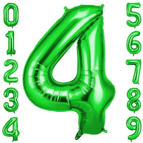 OFFCUP Zahlen Luftballon Grün, Folienballon Zahl 4, 40 Zoll Helium Ballons | Geburtstagsdeko Mädchen Junge Kindergeburtstag Party Deko Ballon Zahl Deko zum Geburtstag Silvester Deko Neujahr Deko