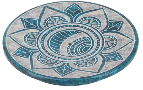 Indischer Räucherstäbchenhalter aus Speckstein, Ø 10 cm, Mandala blau | Vielseitig einsetzbar, dekorativ für Räucherstäbchen oder Kerzen, kunstvolle Gravur, funktional und stilvoll.