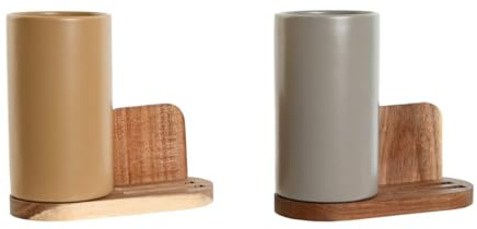 Home ESPRIT Bote para Utensilios de Cocina Beige Gris Marrón Oscuro Acacia Dolomita 20 x 9,5 x 18,5 cm (2 Unidades)