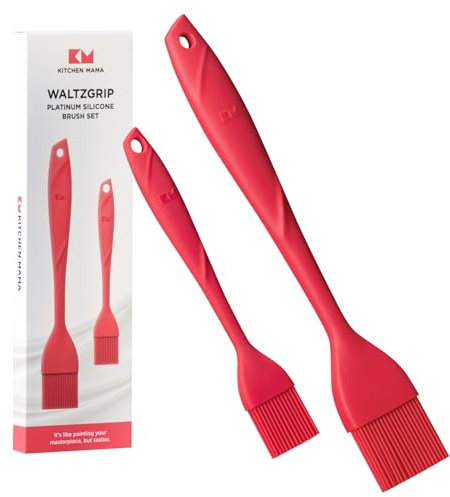 Pennello da pasticceria in silicone platinico WALTZGRIP di Kitchen Mama: Set di 2 pennelli resistenti al calore per cucinare, cuocere, preparare dolci, grigliare, spalmare olio, burro (Rosso)