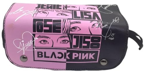 Black-Pink Großer Bleistifttaschen mit Mehrfachkompartimenten und Reißverschluss - Schönes Anime-Organisator für Jungen, Mädchen, Schüler, Bürobedarf (Pink1)