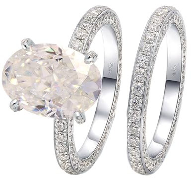 Skcess 14 Karat Weißgold Damenring Weiß Moissanit Oval, Partner Ringe 2-Ring-Set Stapelbar Ringe Frauen Größe 63 (20.1)