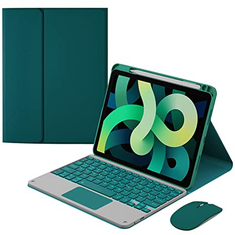 Teclado Funda con Ratón para iPad Pro 11 Pulgada 2022/2021/2020/2018 (4ª/3ª/2ª/1ª Gen), Español QWERTY Teclado Retroiluminado Trackpad Desmontable Inalámbrico, Verde Oscuro Con Retroiluminación