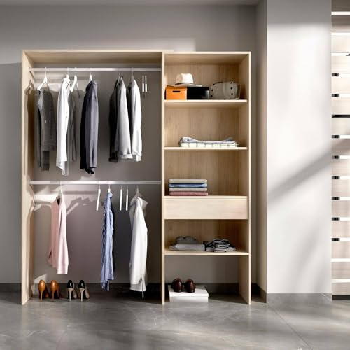 Dmora - Großer Kleiderschrank Lhotse, Struktur für begehbaren Kleiderschrank, offener Kleiderbügel, 160 x 40 x 187 cm, Eiche