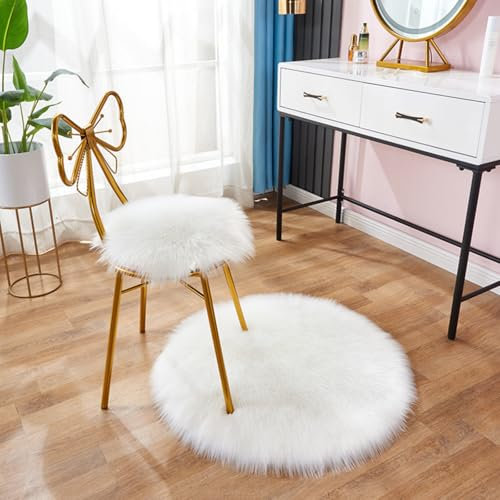 champracer Faux Lammfell Schaffell Teppich,Rund Hochflor Fluffy Teppich Plüsch Wohnzimmer Dicker Teppich,Kunstfell Teppich, Weicher und Flauschiger Teppich Wohnzimmer,Teppich Rund (Reines Weiß,70cm)