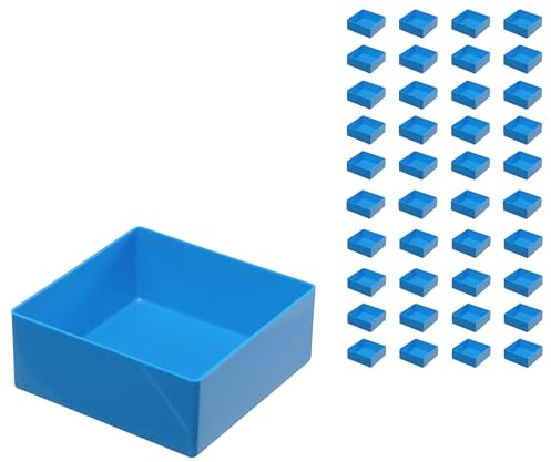 Huenersdorff 40 St. Einsatzbox 108 x 108 x 45mm (L x B x H) - Einsatzkasten - Set für individuellen Bestückung von Sortimentskästen, Kleinteile-Koffern, Schubladen und Schränken - Blau