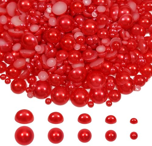 TOAOB 1000 Piezas de Media Redonda con Respaldo Plano Color Rojo Perla Resina ABS Cabujones 4 a 12 mm para Manualidades y Fabricación de Joyas