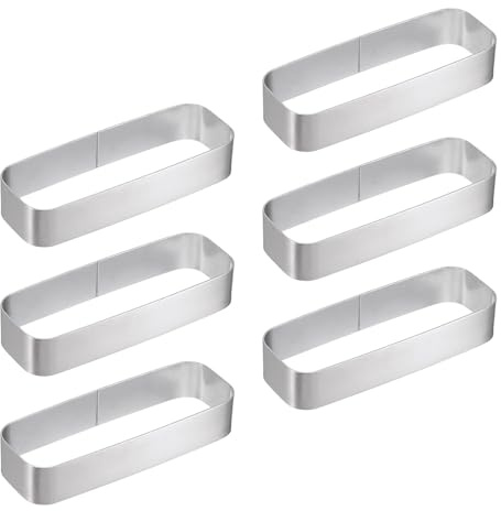 sourcing map 6 anelli quadrati per torte da 10,9 x 3,8 cm, in acciaio inox, antiaderenti, per torte, dessert, mousse, pasticceria, tonalità argento