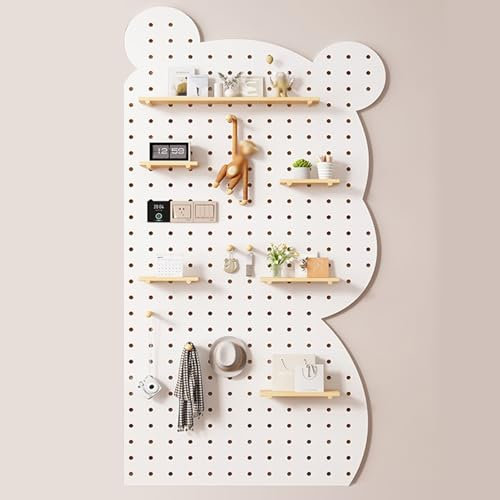 SCBTGKLN Lochwand, Pegboard, Lochwand Zubehör, Stecktafel, Peg Board, Niedliche Wand-Stecktafel, DIY-Aufbewahrungs- und Ausstellungstafeln, mit Regalen und Haken, for das Heimbüro(White)