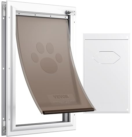 VEVOR Porta per Animali Domestici, Telaio in Alluminio Sistema di Serratura Sportello, 210 x 303 mm, Porta Resistente alle Intemperie per Animali Domestici per Gatti, Cagnolini, Bianco Taglia (S)