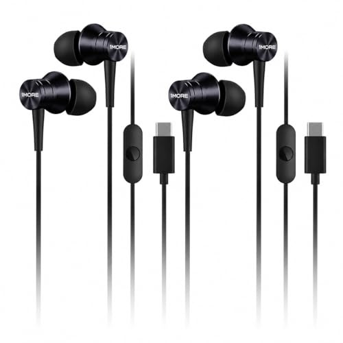 1MORE 2-Pack Piston-Fit USB-C Headphones – in-Ear Earphones with Mic, Noise Isolation, and Control Button, Durable Wired Earbuds for iPhone 15, Pixel 10, OnePlus (Grey)