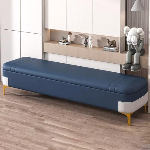 Ottoman-Bank mit Stauraum, 100 cm, mit gepolstertem Sitz für Schlafzimmer, Eingangsbereich, Schuhregal, Bank für Flur, Wohnzimmer, Bettbank, Blau
