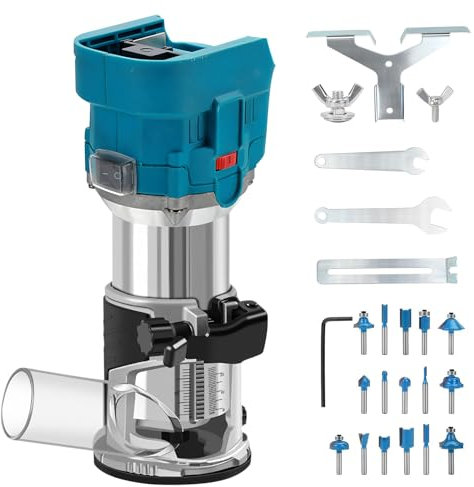 Akku Oberfräse kompatibel mit Makita 18V Akku, 700W Oberfräse Trimmer Einhandfräse, Bürstenloser Kantenfräser mit 6 Geschwindigkeit, 30.000 U/min Akku-Holzfräser für Holzbearbeitung (no Akku)