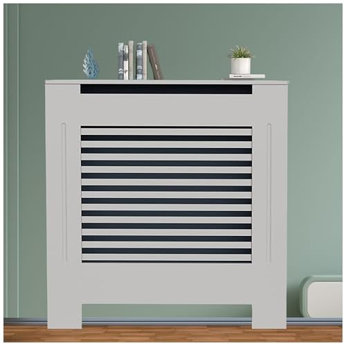 Modern Radiator Cover Wooden Vertical Slats Decorative Cabinet Shelf, Heat Protection Furniture for Living Room, Bedroom, Elegant Wooden Heater Cover For Home Decor (Grey, XS - W78cm x H82cm)