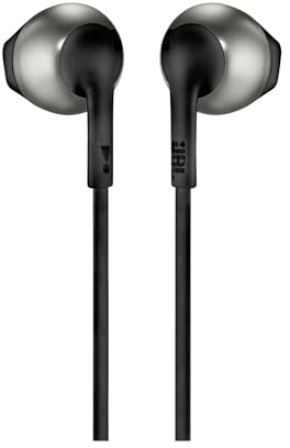 JBL Tune 205 - Wired Comfort-fit ergonomics Earbud Headphones, Pure Bass Sound, Tangle-Free Flat Cable with 1-Button Remote and Microphone (Black)