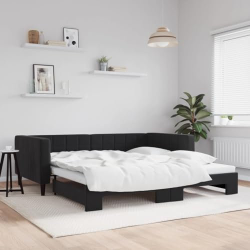 Juroupi Tagesbett Ausziehbar Ausziehbett Bett Zum Ausziehen Sofa Bett Daybed Sofa Bett Mit Ausziehbett Schwarz 100x200 cm Samt - 3196702