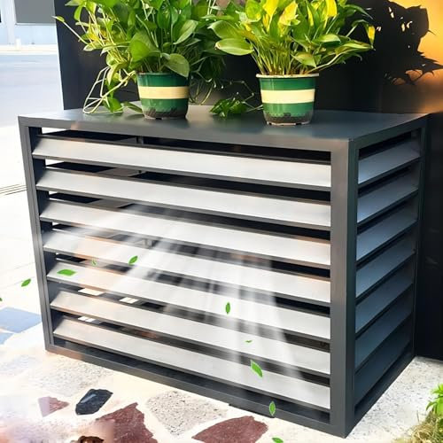 Cache Climatiseur Exterieur Cache Poubelle Aluminium, Cache Pompe a Chaleur Extérieur, Équipement de Piscine, Support de Plantes(Black)