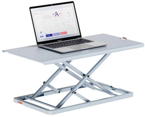 flachezo Höhenverstellbarer Schreibtischaufsatz & Laptopständer, 2-in-1 für Sitzen & Stehen, Ultraflach 2,8 cm, Klappbar, Ergonomische Schreibtisch Erhöhung aus Vollmetall fürs Home Office– Blau