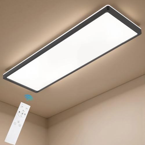 Epicflare LED Deckenleuchte 58x20x2.8 cm IP44 LED Panel mit Fernbedienung 2700K - 6500K Led Deckenleuchte Flach Warmweiß Kaltweiß für Wohnzimmer Schlafzimmer Küche Badezimmer (58CM Black)
