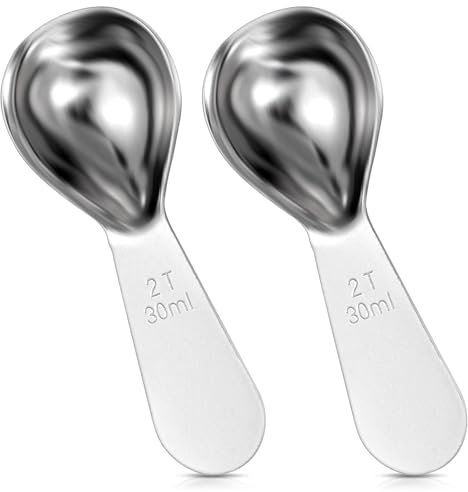 BOHUIZ Coffee Scoop 2 Tablespoon Measuring Spoons, 2pcs 30ml Short Handle Stainless Steel Fits into Canisters for Ground Coffee, Protein Powder, Sugar, Cereal.