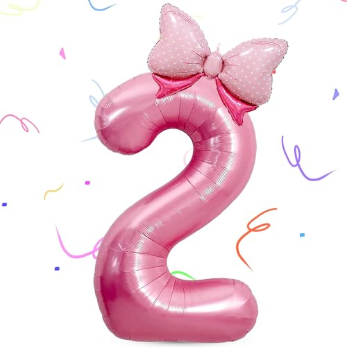 Luftballon Geburtstag 2, Folienballon Zahl 2, Zahlen Luftballon 2. Geburtstag, 40 Zoll Zahlen Folienballon Mädchen, Zahlen Luftballon Rosa, für Geburtstags, Babyparty, Jubiläum