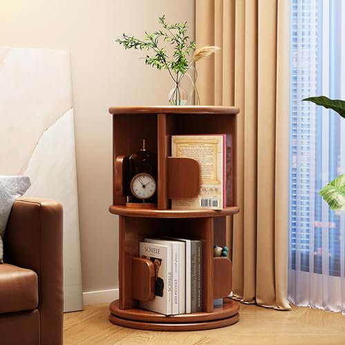 360° drehbares Bücherregal Turm mit Buchstützen, rundes Display Aufbewahrungsregal für kleine Räume, Holzboden stehendes Bücherregal, ideal für Schlafzimmer (Walnuss, 5 Etagen, 39,9 x 39,9 x 160,8 cm)