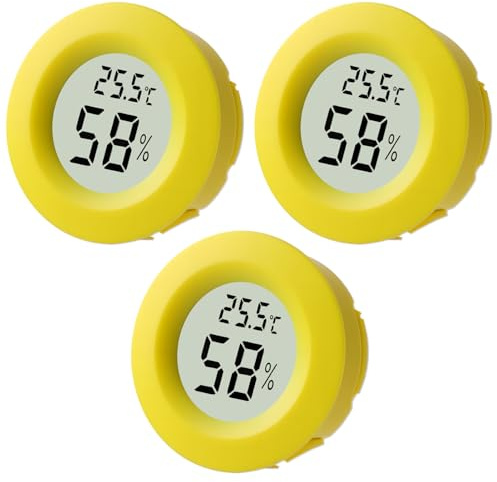 3-Pack LCD Digital Hygrometer Thermometer Hydrometer Humidity Meter Indoor Outdoor Mini Round Humidity Monitor for Humidors Greenhouse Garden Cellar Basement Home Office(Orange)