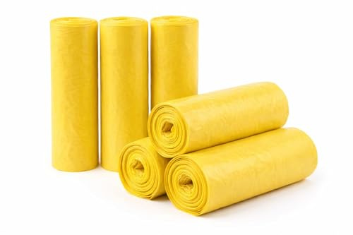 20 Rollos de Bolsas de Basura Amarillas 100L (85x105 cm) – Galga 130 Extra Fuertes, Ecológicas y Compostables – 10 Bolsas por Rollo