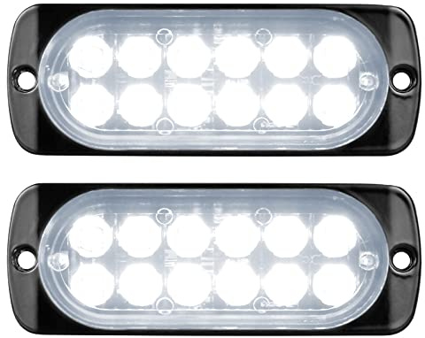YOJZMA 2Pcs Luz estroboscópica emergencia, 12 LED Blanco Luz intermitente | Montaje en superficie Luce advertencia peligro, 9 modos, 12V-24V, Doble Hilera, Resistente al agua (IP67), para Off Road, ATV