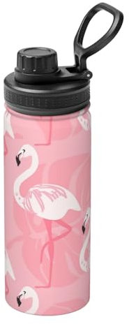 Bouteilles d'eau en acier inoxydable avec imprimé flamant rose et feuilles de palmier - 532 ml - Bouilloire isotherme pour le cyclisme, la gym, l'extérieur - Pour homme et femme
