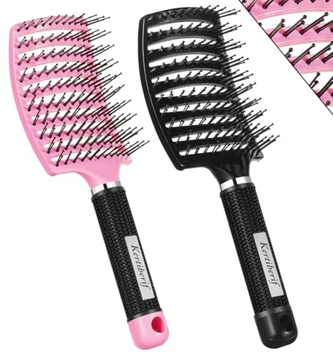 Kertiberif Curved Vented Hair Brush 2 Pack, Detangling Brush for Wet and Dry Hair, Paddle Hairbrush for Women Men Kids Curly Thick Fine Long Short Hair