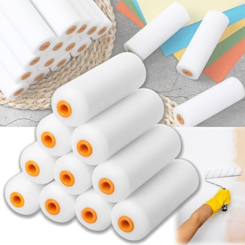 Xinlon 10 Pièces Rouleau peinture mousse, Rouleaux de peinture en mousse haute densité, Petits rouleaux de peinture résistants aux solvants, Rouleau à Peinture pour meubles, peinture et rénovation