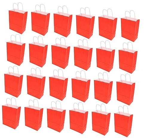 SHERCHPRY 25stücke Kraftpapiertüten Rot Weihnachtstüten und Süßigkeitentüten Geschenktüten für Feste Verpackungsbeutel aus Papier mit Tragegriff