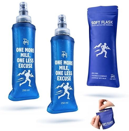 Ph Pro Heat Flasque Running 250 ml, Lot de 2 Gourdes Souples pour Trail | Valve à mordre pour boire sans dévisser le bouchon pendant l’effort