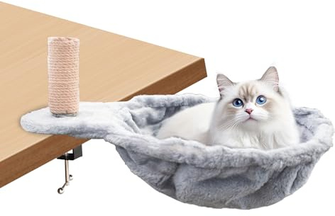Cat Bed Desk, Soft Cat Hammock with Cat Scratching Post, Cat Basket, Cat Lounger, Cat Sleeping Place for Home Office, Diameter 30 cm up to 10 kg