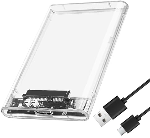 Helweet Festplattengehäuse 2,5 Zoll, Externe SSD Gehäuse mit USB 3.1 Kabel, SATA auf USB 3.1 Gehäuse, Werkzeugfreie Montage-Klar Externes Gehäuse für 7mm/9.5mm 2.5 Zoll SATA SSD HDD
