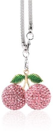 HUVZOR Breloque Rétroviseur Cerise, Pendentif Rétroviseur en Cristal Cerise Rose Mignon Scintillant Tendance Pratique Accessoire de Décoration D'Intérieur de Voiture
