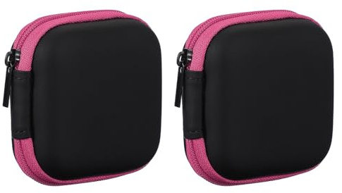 sourcing map 2Pcs Earphone Case,EVA Hard Shell Zipper Bags 2.95x2.95x1.38inch Portable Earbud Carrying Case Storage Bag for In-Ear Headphones USB Charging Cable, Rose Red 75x35x75mm
