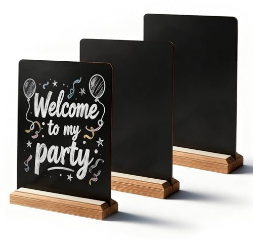 3 lavagne in ardesia da scrivere, 29,7 × 21 cm, per scrivere con base in legno, per cartellini dei prezzi, buffet, feste, eventi