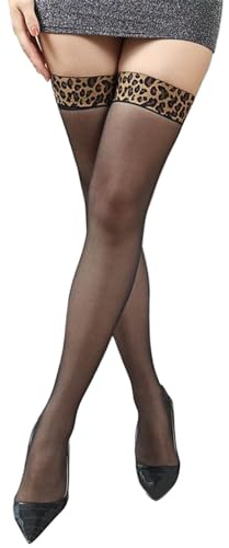 Bas de cuisse transparents pour femme avec coutures sur le dessus des animaux antidérapantes en soie silicone au-dessus du genou chaussettes longues lingerie bas bas imprimé léopard