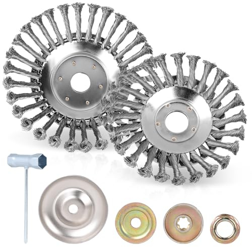 SWAWIS Spazzola per Decespugliatore Diametri 150mm + 200mm Testina Decespugliatore Universale Dimensione Foro 25,4 mm con Accessori di Montaggio