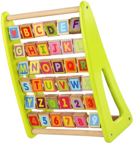 PLAFOPE Educational Alphabet Learning Wood Letter Blocks Rack Early Education Cognition Board Montessori Alphabet Plaything for Boys and