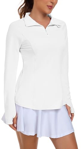 IWOLLENCE Camiseta deportiva para mujer con protección UPF 50+ UV para mujer, para entrenamiento, gimnasio, ropa de manga larga, cremallera de 1/4, con agujeros para el pulgar y bolsillo oculto en el