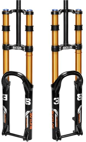AEYINO 29 Zoll MTB Luftfedergabel 180mm Doppelbrücke 15x110 Boost | 1-1/8 Straight Tube Schwarz-Gold E-Bike Ready Downhill Freeride Vorderradgabel