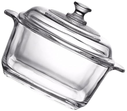 ROMISBABA Zuppiera Design Trasparente in Vetro Temperato 1l con Coperchio Ermetico Resistente alle Crepe per Tavola e